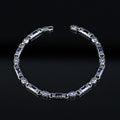 925 Men Silver Amethyst Engraved Byzantine Link Bracelet