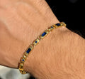 Men Handmade Gold Sapphire Gemstone Byzantine Chain Bracelet