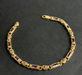 Men Handmade Gold Plated Amethyst Byzantine Link Chain Bracelet
