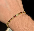 Men Gold Ruby Hand-Engraved Silver Byzantine Chain Bracelet
