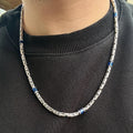 Solid Silver Sapphire Gemstone Byzantine Chain Necklace