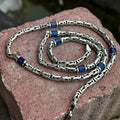 Solid Silver Sapphire Gemstone Byzantine Chain Necklace