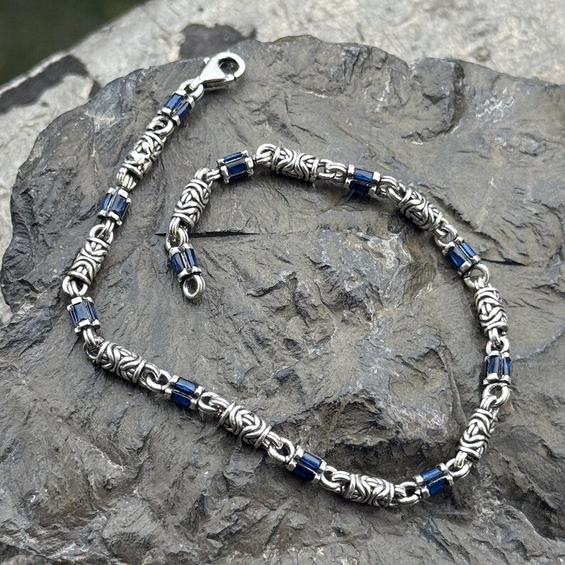 Handgefertigtes byzantinisches Armband für Herren mit Saphirgravur