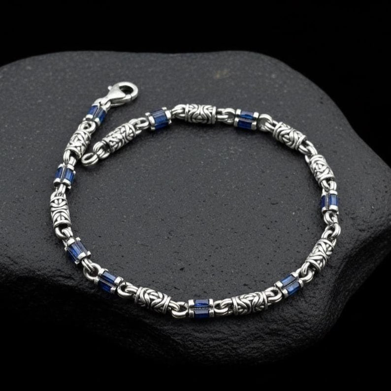 Handgefertigtes byzantinisches Armband für Herren mit Saphirgravur