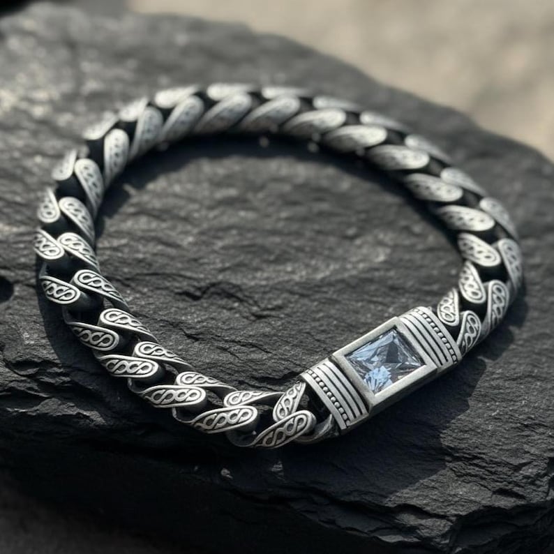 Men Handmade White Moissanite Gemstone Curb Chain Cuban Bracelet