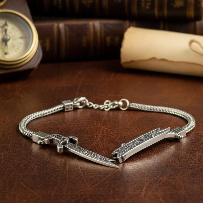 925 Silver Sword Chain Black Stone Hz Ali Zulfiqar Bracelet