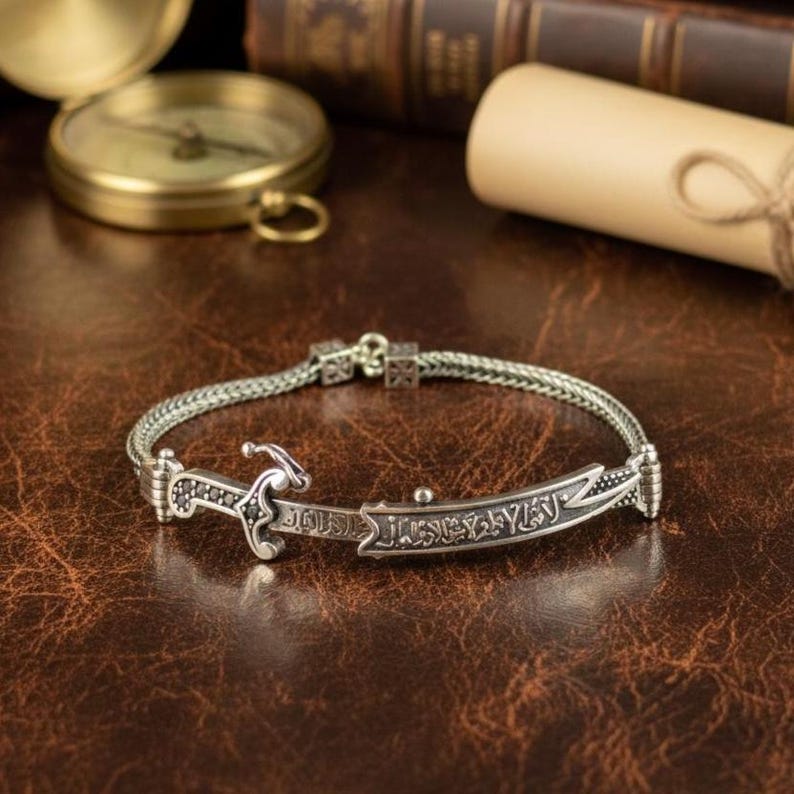 925 Silver Sword Chain Black Stone Hz Ali Zulfiqar Bracelet