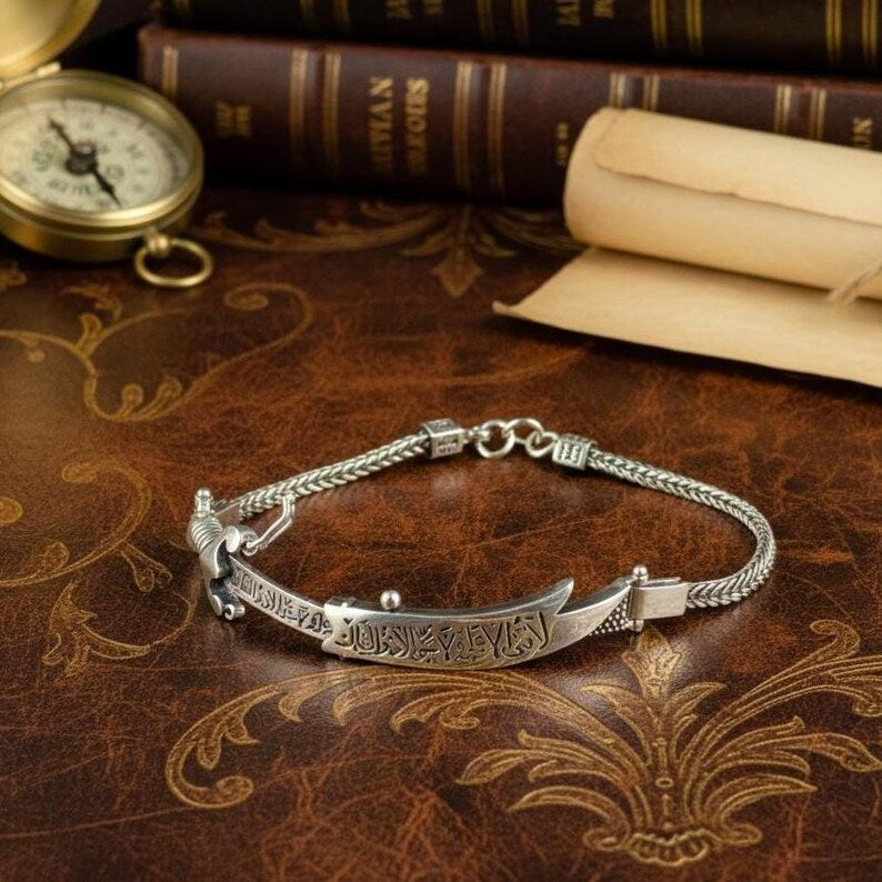 Men Handmade Foxtail Chain Zulfiqar Sword Bracelet – Mercan Silver