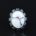 Men Silver Turquoise Signet White Turquoise Engraved Ring