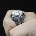 Men Silver Turquoise Signet White Turquoise Engraved Ring