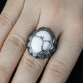 Men Silver Turquoise Signet White Turquoise Engraved Ring