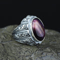 Mens Silver Natural Purple Tiger Eye Turkish Handmade Ring