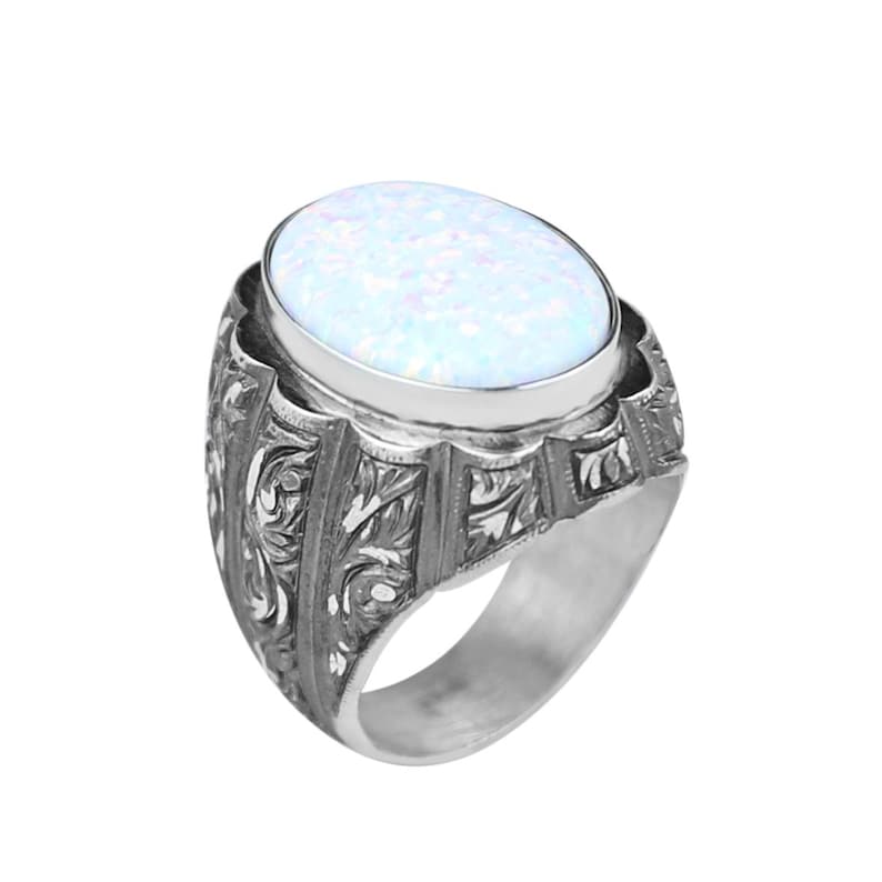 Anillo de plata de ley 925 hecho a mano con gema de ópalo blanco fuego para hombre