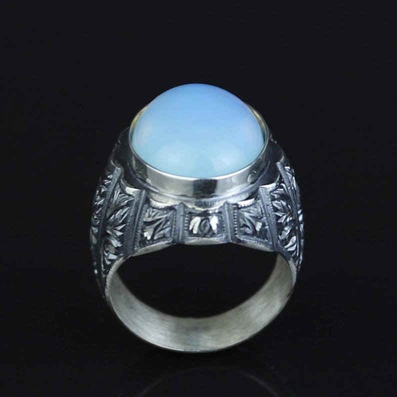 925 Sterling Silver Turkish Men Handmade Moonstone Gemstone Ring