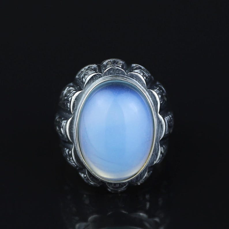 925 Sterling Silver Turkish Men Handmade Moonstone Gemstone Ring