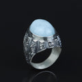 Anillo de plata de ley 925 hecho a mano para hombre con piedra aguamarina natural.