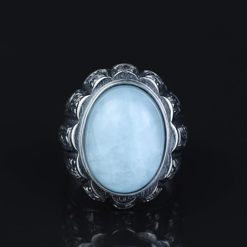 Anillo de plata de ley 925 hecho a mano para hombre con piedra aguamarina natural.