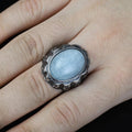 Anillo de plata de ley 925 hecho a mano para hombre con piedra aguamarina natural.