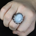 Anillo de plata de ley 925 hecho a mano para hombre con piedra aguamarina natural.