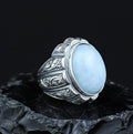 Anillo de plata de ley 925 hecho a mano para hombre con piedra aguamarina natural.