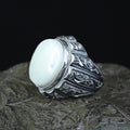 925 Silver Mother Of Pearl Signet Engraved Pearl Ring