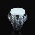 925 Silver Mother Of Pearl Signet Engraved Pearl Ring