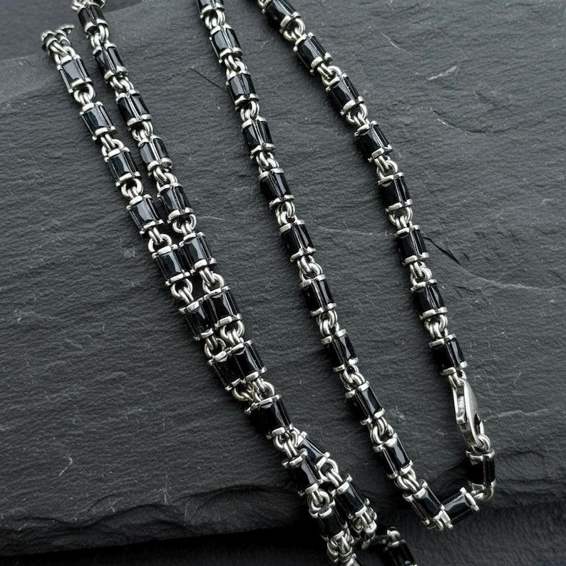 Halskette aus 925er Sterlingsilber mit Onyx-Edelstein