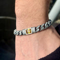 Men Handmade Curb Chain Yellow Citrine Gemstone Ring
