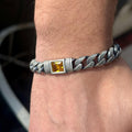 Men Handmade Curb Chain Yellow Citrine Gemstone Ring