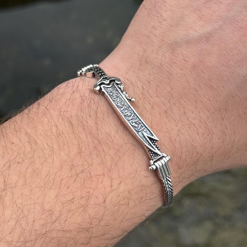 925 Silver Sword Chain Black Stone Hz Ali Zulfiqar Bracelet