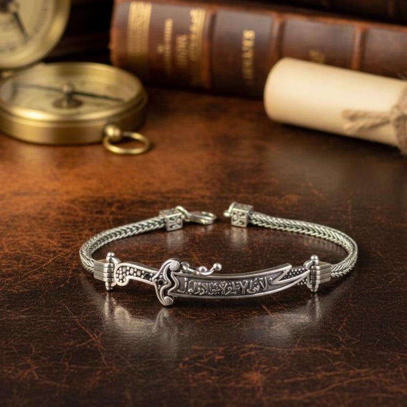 925 Silver Sword Chain Black Stone Hz Ali Zulfiqar Bracelet