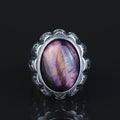 Mens Silver Natural Purple Tiger Eye Turkish Handmade Ring