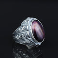 Mens Silver Natural Purple Tiger Eye Turkish Handmade Ring
