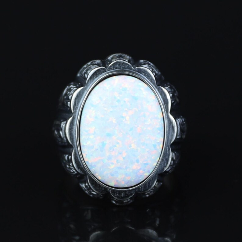 Anillo de plata de ley 925 hecho a mano con gema de ópalo blanco fuego para hombre