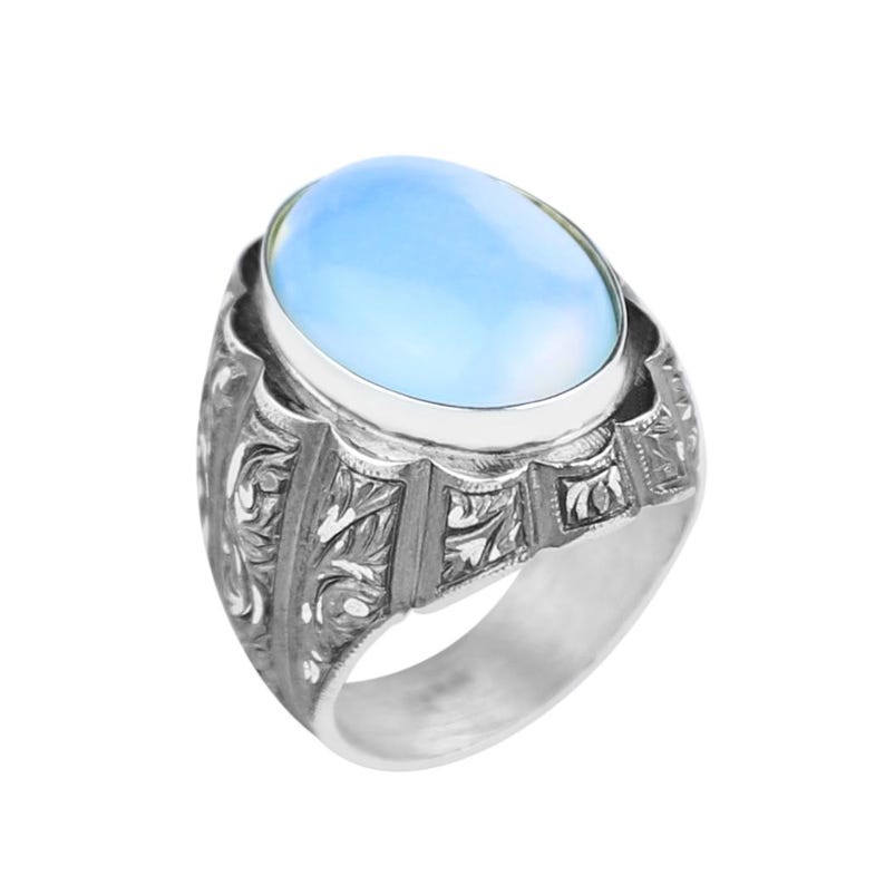 925 Sterling Silver Turkish Men Handmade Moonstone Gemstone Ring