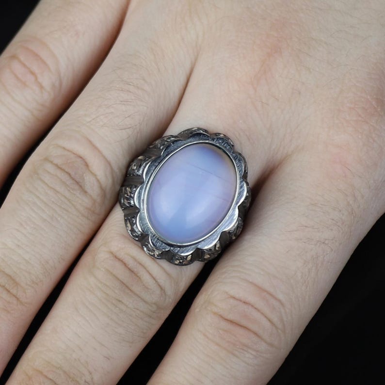 925 Sterling Silver Turkish Men Handmade Moonstone Gemstone Ring