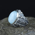 Anillo de plata de ley 925 hecho a mano para hombre con piedra aguamarina natural.
