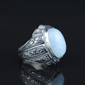 Anillo de plata de ley 925 hecho a mano para hombre con piedra aguamarina natural.