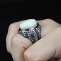 925 Silver Mother Of Pearl Signet Engraved Pearl Ring
