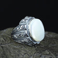 925 Silver Mother Of Pearl Signet Engraved Pearl Ring