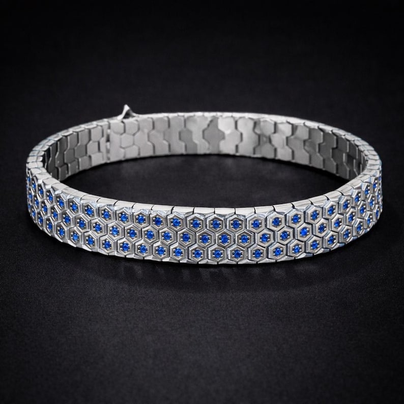 Silver Luxury Cz Sapphire Elegant Sapphire Snake Bracelet