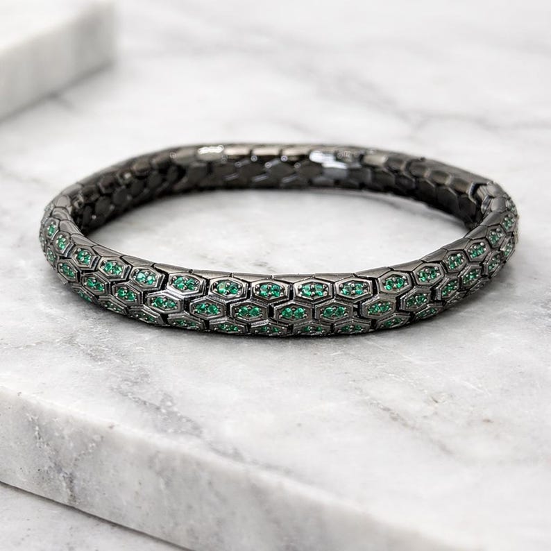 925 Sterling Silver Emerald Stone Python Snake Chain Luxury Bracelet