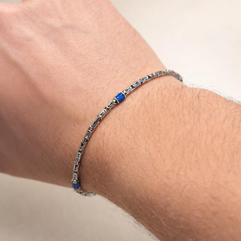 925 Silver Minimal Byzantine Sapphire Stone Bracelet