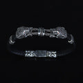 925 Silver Cz Black Diamond Panther Head Leather Bracelet
