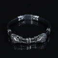 925 Silver Cz Black Diamond Panther Head Leather Bracelet