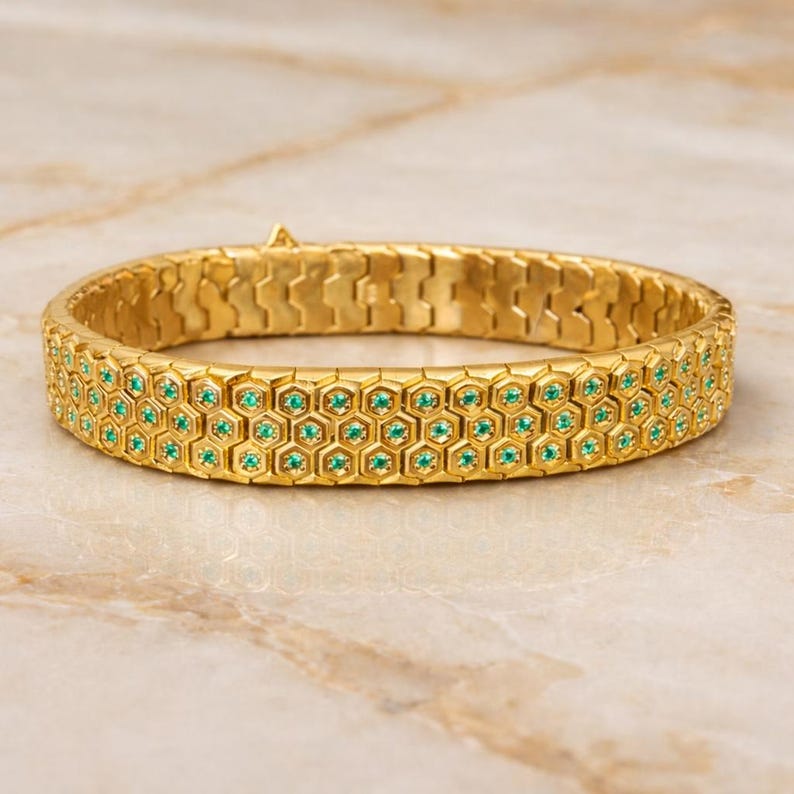 925 Silver Gold Plated Emerald Gemstone Snake Chain Bracelet