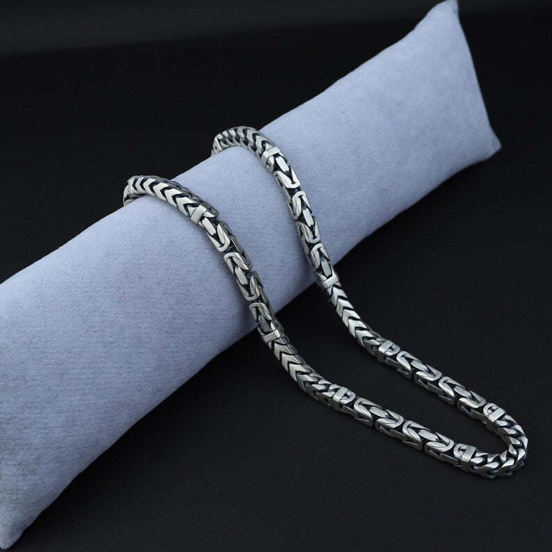 Men 925 Silver Byzantine Solid Silver 7mm King Chain Necklace