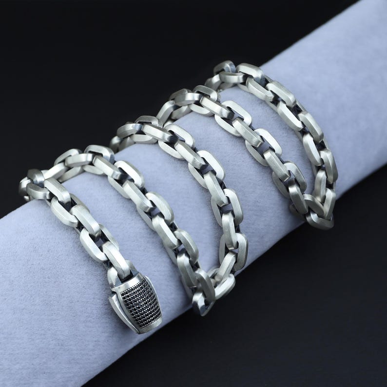 925K Sterling Silver Onyx Stone Oxidized 10mm Rope Chain Necklace