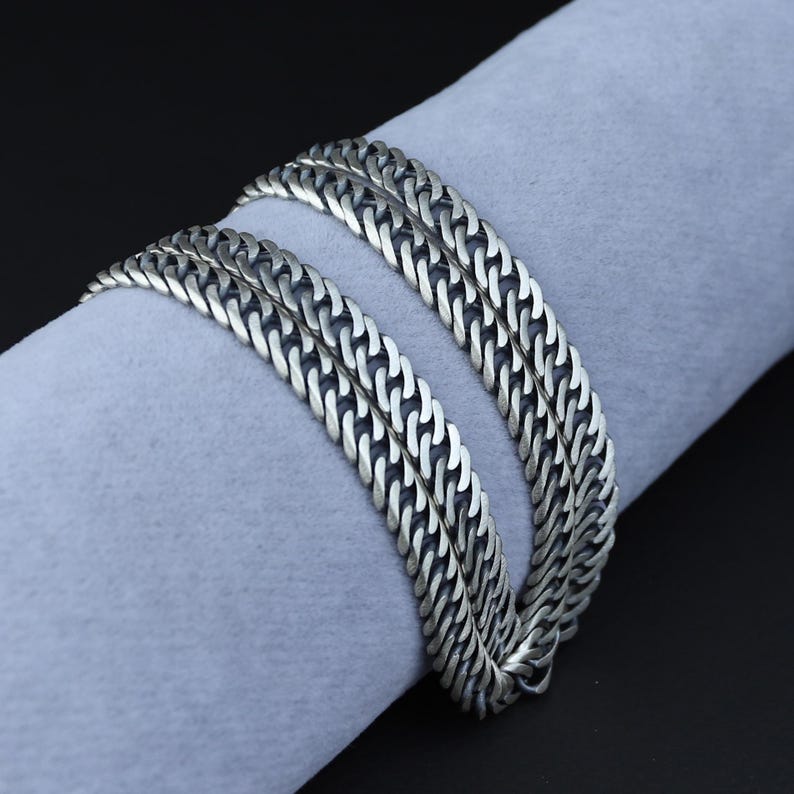925 Solid Sterling Silver 7.5 MM Oxidized Curb Chain Necklace