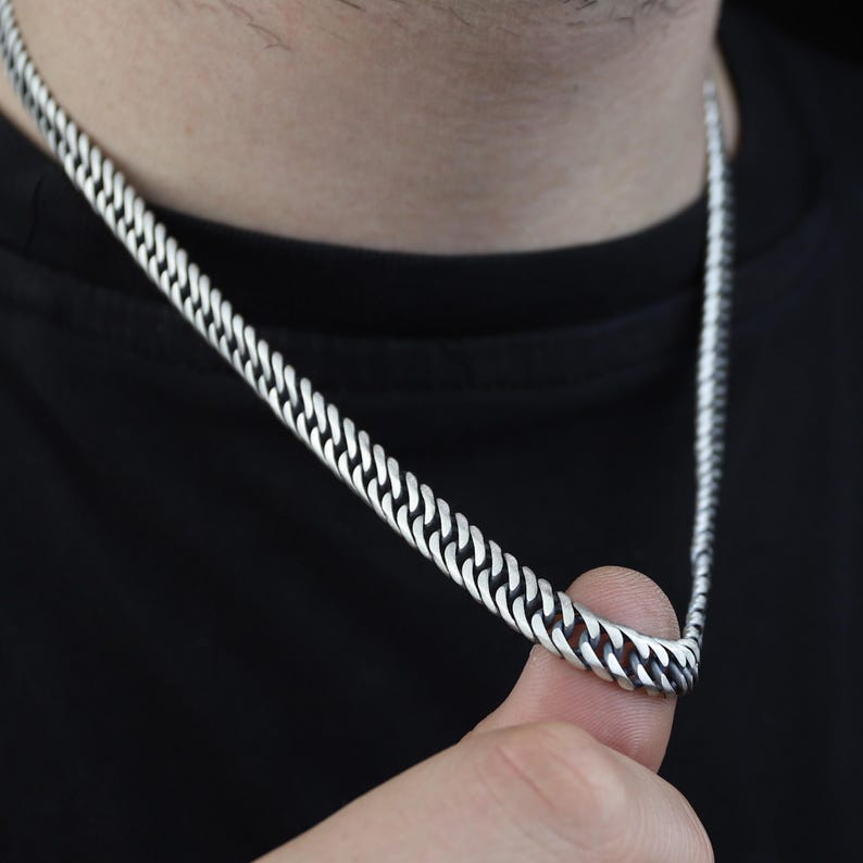 925 Solid Sterling Silver 7.5 MM Oxidized Curb Chain Necklace